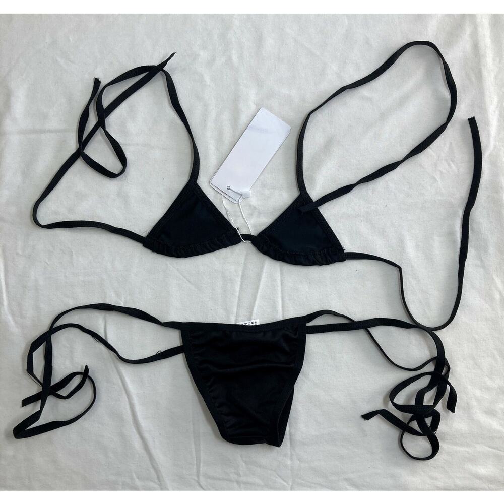 Feeetmoi 2-Piece Lingerie Set Women's Small Black Spaghetti Straps - Picture 2 of 2